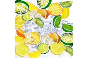 TIMISEA 50 PCS Artificial Lemon Slices Blocks Clear Fake Ice Acrylic Decorative Double Side Ice Lemon Blocks Decorative Fruit Ice Model for Home Decoration Wedding Centerpiece (Yellow, Green,Orange Red)
