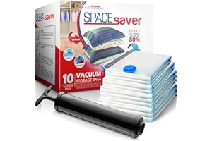 Spacesaver SpaceSaver Vacuum Storage Bags - 10-Pack (Small: 16x24", Medium: 20x28", Large: 24x32", Jumbo: 30x40") - Airtight, Puncture-Resistant, Reusable - Includes Hand Pump