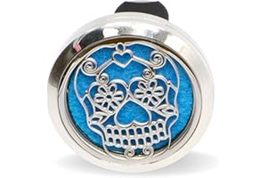 ZEN ARÔME Zen’Arôme Diffuseur d’Huile Essentielle pour Voiture Clip’Arôme Calavera - Diffuseur et 5 Buvards à Parfumer avec Huile Essentielle ou Parfum - Acier Inoxydable - Fixation sur Grille de Ventilation