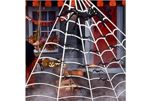 ALLC Halloween Spider Web Decoration Set, 16.4ft Large Halloween Triangular Spider Web, 4.1ft Giant Black Spider & 20 Small Ghost Spiders for Halloween Indoor Outdoor Home Yard Decorations