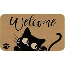 Tapis D'intérieur/extérieur Chats Noirs - Polypropylène, Antidérapant, 43x76 Cm - Pour Entrée, Terrasse, Couloir - 10