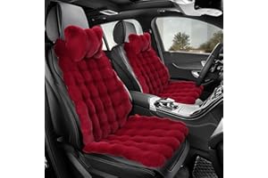 LIVEGO Fuzzy Rabbit Fur Car Seat Cushion, Soft Fluffy Protector Warm Faux Rabbit Fur Non-Slip Front and Back Seat Covers Fuzzy Car Seat Interior Warm for Winter Mat Universal Fit (Wine red, 6)