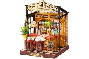 Rolife Mysig kattbistro miniatyrhus, 136 bitar 3D-husmodell pussel 3D-trädockhus att bygga bok nook för vuxna och tonåringar