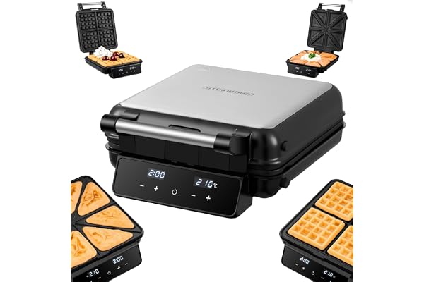 Steinborg® 2 i 1 våffeljärn & croque-monsieur – elektrisk våffeljärn för belgiska våfflor och smörgåsar med pekpanel, LED-skärm, avtagbara non-stick-plattor och tvättbara plattor
