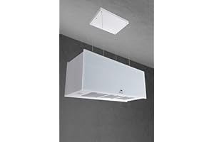 GURARI Inselhaube GCH I 333 90 WH Prime, Dunstabzugshaube 90cm, Deckenhaube, 1000m³/h, Weißglas, 4 Stufen,Display, LED Beleuchtung