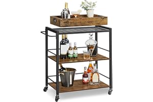 ‎VASAGLE VASAGLE Servierwagen, Küchenwagen, abnehmbares Tablett, mit verstellbaren Füßen und Rollen, Küchenregal, Stahlrahmen, 40 x 72 x 86 cm, Industrie-Design, vintagebraun-schwarz LRC72X