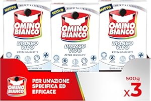 Omino Bianco - Additivo Lavatrice Bianco Vivo in Polvere per Bucato, Azione Sbiancate, Specifico per i Tessuti Bianchi, 500 g x 3
