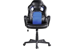 Yaheetech Silla Escritorio Oficina Trabajo Silla Gaming Ergonómica Giratoria Trabajo Soporte Lumbar Piel Sintética Multi Color Azul