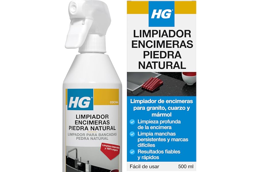 HG Limpiador Encimeras Piedra Natural, Quitamanchas para Encimeras de Cuarzo, Granito y Mármol, Limpiador y Desengrasante par