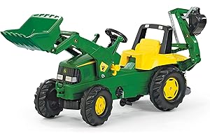 Rolly Toys Veicolo a Pedali Junior John Deere con Ruspa e Escavatore Posteriore, 811076