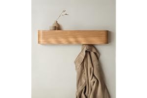 Kazai. Appendiabiti da Parete Legno 'Toke' | Design Moderno con Ganci Murali Nascosti | Pannello in Impiallacciatura di Legno Massello | Quercia