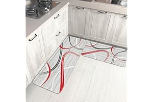 Yugarlibi Alfombras de cocina, 2 piezas, antifatiga, acolchadas, modernas, antideslizantes, lavables, cómodas, de pie, alfombras de cocina absorbentes para el hogar, la oficina, 44x76 cm + 44x120 cm