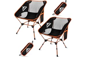 IEEILULU Chaise Pliante Camping Ultra Légère, Charge Maximale 130kg, Confortable pour Pêche, Barbecue, Randonneurs (2pcs, Orange)