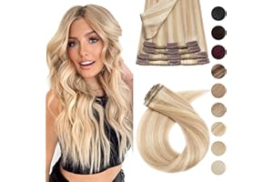 45cm - Silk-co Extensiones de Cabello Humano Hair Extension Peluca Postiza Lisa Recta 100g Clip in Hair Extension 8 Piezas 18 Clips Pelo Natural Remy - 18P613# Rubio Ceniza y Rubia Dorado