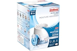 UniBond AERO Absorbeur d'humidité à 360° avec 1 recharge, déshumidificateur pour une circulation efficace de l'air, régulateur d'humidité réduit l'excès d'humidité, 1 appareil avec 1 languette de