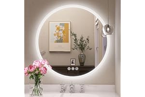 ‎STARLEAD STARLEAD 60 cm Round Bathroom Mirror with Lighting, Bluetooth, Dimmable, 3 Colour Temperatures, De-fogging, Memory Function, HD Tempered Glass, IP44 Waterproof