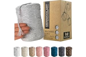 MeriWoolArt Corda Macramè Grigio Chiaro 3mm 200m - Fil di Cotone Colorato - Spago Macrame di Corda Singola - Filato Morbido Macramè Cotone Riciclato Oeko-Tex - Macramè Arredamento per Casa Boho