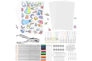 twirush 188 Stück Schrumpffolie Set, Schrumpffolie zum Basteln Inklusiv 5 Blatt A4 Schrumpffolien mit Muster, 15 A5 Schrumpfpapier Transparent/Schlüsselanhänger/Schließe/Bleistifte/Kugelketten/Locher