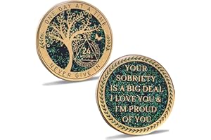 LParkin Jeton de sobriété 24 heures, pièce de monnaie de récupération arbre de vie, médaillon de récupération AA, jeton d'anniversaire de sobriété, médaillon alcooliques anonymes