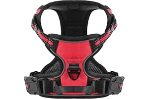 Belababy Dog Harness Medium, Dog Harness No Pull Adjustable Soft Padded Dog Harness with Easy Control Handle, Reflective Front Clip Dog Harness, Red M