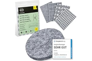 ‎STARKL Filzgleiter selbstklebend Grau 151 Stück (4 mm) I Filzgleiter für Stühle I Möbelgleiter Filz selbstklebend I Möbelgleiter aus hochwertigem Nadelfilz I Stuhlgleiter I Klebefilz für Möbelfüße
