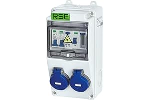 RSE Distributore di corrente da parete, completamente cablato, 230 V, con contatore, IP65, 3. 2 x 230 V con LS + FI + contatore
