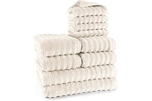 ‎PURE LABEL Pure Label 10-TLG. Handtücher Set mit Aufhängeschlaufen aus 100% Baumwolle, saugstark und weich - 2X Badetuch (70x140cm) 4X Handtuch (50x100cm) 4X Gästetuch (30x50cm), Creme