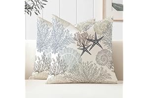 MIUYUNYA Juego de 2 Fundas Cojines Exterior Impermeable 45X45 Decorativo Funda de cojíns de Poliéster Tema Oceánico Funda Cojin Caparazón Estrella de Mar Fundas para Almohadas para Sofás Patio
