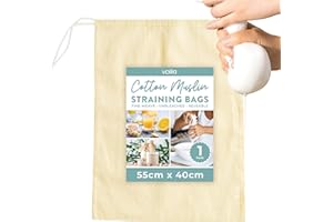 volila Cheese Cloth, Colador Tela - 1 Paquete (55 x 40cm) Colador de Tela de Algodón Sin Blanquear con Cordón - Bolsas de Malla Fina Lavables para Colar Jugo, Leche, Vino y Yogur