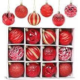 Christmas Baubles Red 6 cm Pack of 12 Plastic Christmas Tree Baubles Christmas Decoration Christmas Baubles Ornaments Shiny Christmas Tree Decoration for Party Wedding Christmas