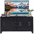 HOMCOM Steel TV Stand Cabinet, Industrial TV Unit for TVs up to 50", TV Table with 2 Doors, Adjustable Shelf and 4 Cable Holes for Living Room, Black