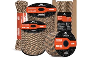 Abma Cord Paracord 4mm 9 Fili 15m Corda Paracord Nylon Corda da Paracadute Tipo 3 620lbs - Max. 280 kg - Nascosto Camo