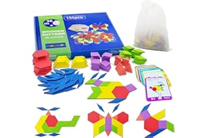 NINGESHOP Puzzle en Bois - Tangram - Jouet Montessori avec 130 Pièces de Forme Géométrique et 24 Cartes de Conception pour Enfants