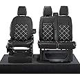 To Fit: Ford Transit Custom Seat Covers (2013-2023) (Single/Double WITH Pulldown Tray) Double Bentley Stitch Leatherette Tailored - SC237B