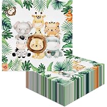 Kotkiddy 20 pièces Serviettes Animaux Sauvages - Décorations de Douche de bébé Safari - Serviettes jetables pour Anniversaire de Fille thème Jungle Safari