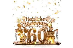 taonganui 60 Geburtstag Frau Männer Geldgeschenk 60 Geburtstag, Holz Schild Gästebuch 60 Geburtstag mit LED Lichterkette Geschenke zum 60 Geburtstag Personalisiertes Geschenke Holz 60. Geburtstag Deko