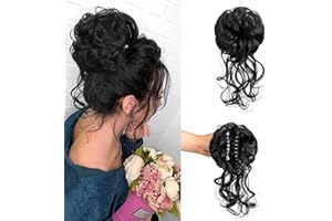 YSDQS HAIR Claw Clip Messy Bun Hair Piece Tousled Updo Hair Buns Extension Elastic Hair Band Hair Pieces Curly Hair Bun Scrunchie For Women (Natural Black)