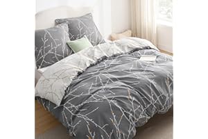 BEDSURE Pościel 200 x 220 cm, 3-częściowy komplet pościeli 200 x 220 cm z 2 poszewkami na poduszkę 80 x 80 cm, Öko-Tex, szare gałązki, na łóżko podwójne, z zamkiem błyskawicznym