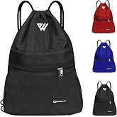 WESTWOOD FOX WFX Drawstring Backpack Waterproof Gym Bag for Women Men Poly Bag with Outside Pocket Zipper School Beach Holida