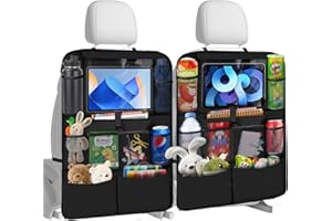 Chumix 2 Pezzi Protezione Sedile Auto Bambini, Organizer Auto Panno Oxford con 10 Tasca, Supporto Trasparente per iPad Tablet, Porta Oggetti per Nei Lunghi Viaggi (Nero)