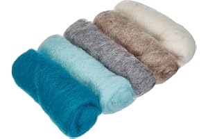 Rayher Hobby Rayher 5364700 Reine Schurwolle, Filzwolle, Vlies, 5 Farben á 20 g, (gesamt 100 g), Wintertöne, 100% Wolle zum Filzen, Märchenwolle