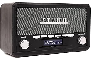 Radio portatile Denver DAB-18DARKGREY - Radio analogica e digitale, DAB+, FM. Bluetooth. Altoparlanti da 4 W. Schermo LCD. Nero, Legno