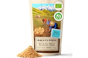NaturaleBio Maca Andina Ecológica en Polvo 1kg. Organic Yellow Root Powder. Peruana, Bio y Pura. Viene de la raíz de Maca Organica - Gelatinizada