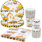Cisols 60 Pieces Excavator Dinnerware Birthday Decoration Set Tractor Dinnerware Set Construction Party Tableware Paper Plate