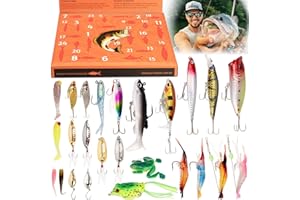 TONJIN 24 Days Fishing Lure Advent Calendar 2025 for Men & Teen Boys, 24 Unique Artificial Baits for Fresh/Saltwater | Christmas Countdown Gift for Anglers (Crankbaits, Poppers, Minnows, Jigs, Frog Lures)