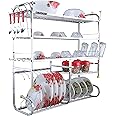 SLIMSHINE Stainless Steel Wall Mount Kitchen Dish Rack | Plate Cutlery Stand | Kitchen Utensil Rack | Modern Kitchen Storage Rack (30 X 32 INCH, Hanging Shelves)