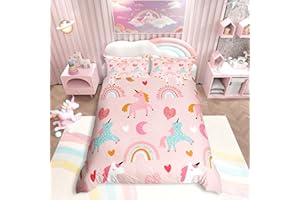 HOMEMISSING Parure de lit enfant licorne filles 140x200 parure de lit arc-en-ciel adolescent bébé rose housse de couette femme mignon licorne chevaux parure de lit avec 1 taie d'oreiller, beau motif licorne
