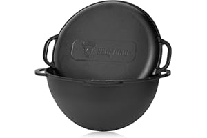 BBQ-Toro Kazan en fonte avec couvercle | 19 litres | Marmite traditionnelle en fonte | Kazan avec fond rond | Grillwok pré-cuit | Cocotte pour cuisiner, mijoter, rôtir, frire
