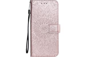THOANKJ Samsung Galaxy A32 5G Case, Shockproof PU Leather Flip Notebook Wallet Cover Embossed Sunflower with Magnetic Stand Folio Soft TPU Bumper Shockproof Protective Case for Samsung A32 5G Rose Gold