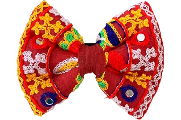 For The Fur Kids Silk Rangeelo Dog Bow Tie: Traditional Mirror Work Dog Bow Tie for Weddings & Festivals (Red), 1 Count